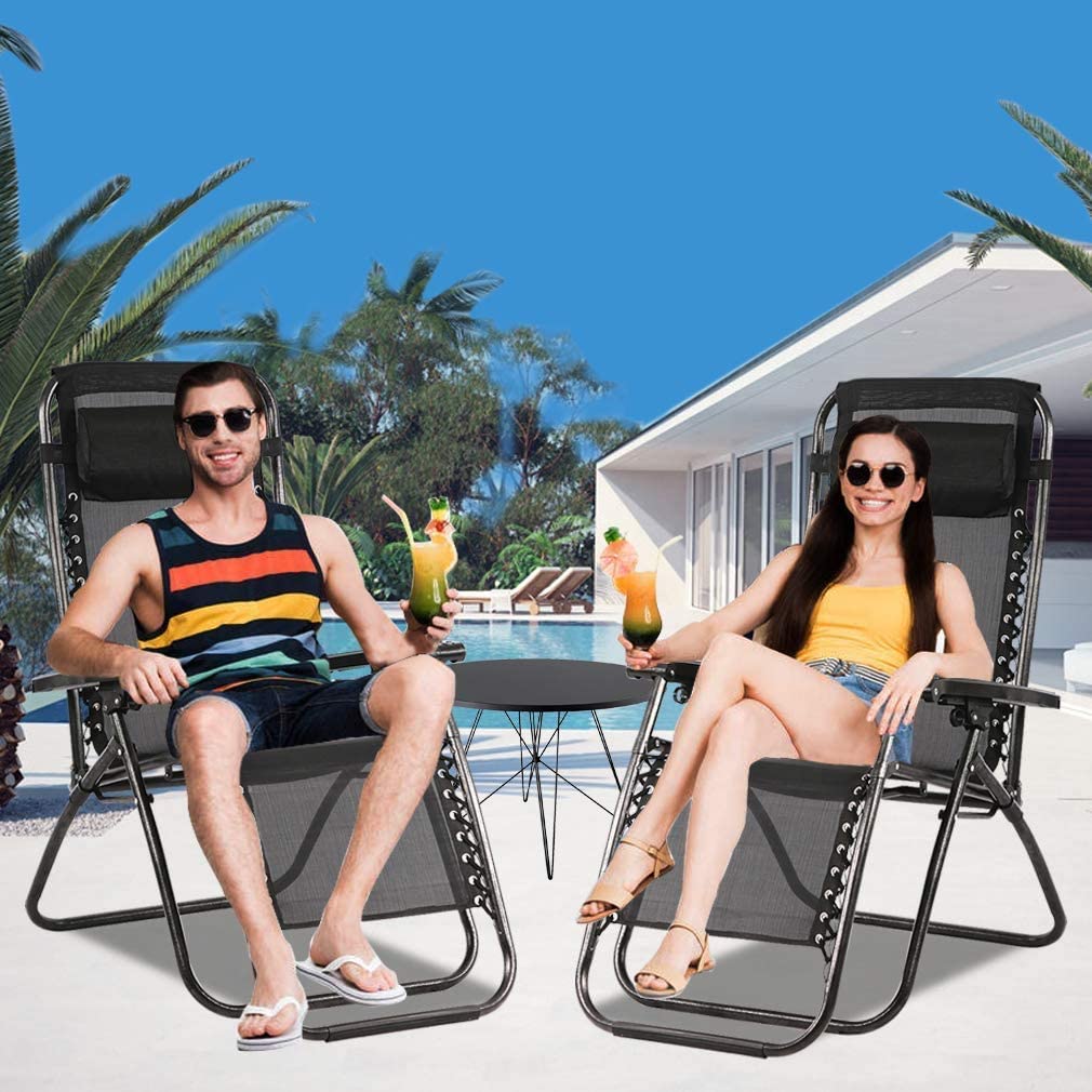 Dkeli Zero Gravity Chairs Set of 2 Folding Patio Lounge Chairs 250 Lbs Capacity Mesh Patio Recliner with Adjustable Pillow for Patio, Pool Side, Beach Camping, Black - image 3 of 7