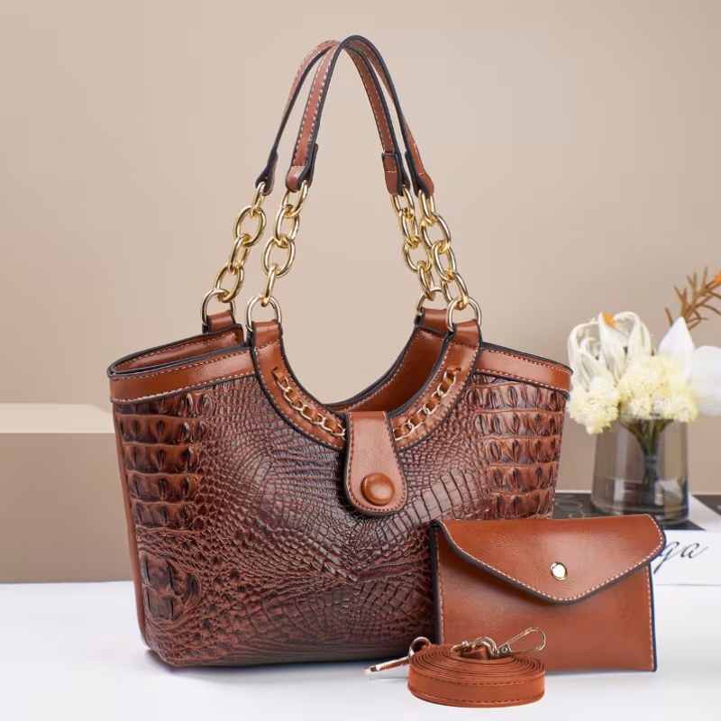thumbnail image 5 of 2pcs PU Crocodile Embossed Women'S Bag Set, Made of High-quality Hardware and Materials, Suitable As A Shoulder Bag or Crossbody Bag for Gifts, 5 of 8