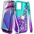 thumbnail image 6 of Nagebee Phone Case Compatible for Motorola Moto G Stylus 5G (2023) with Tempered Glass Screen Protector, Sparkle Glitter Flowing Liquid Waterfall [Ring Holder & Wrist Strap] Girls Women (Aqua/Purple), 6 of 6