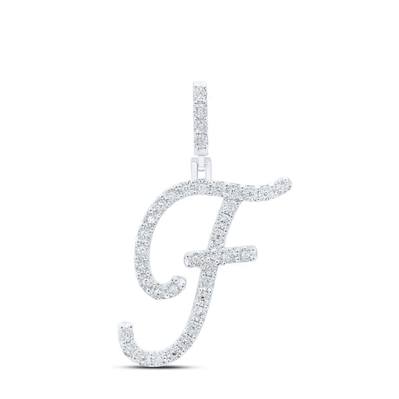 925 Sterling Silver Genuine Diamond Women's Script Font Initial F Pendant 1/8 CT