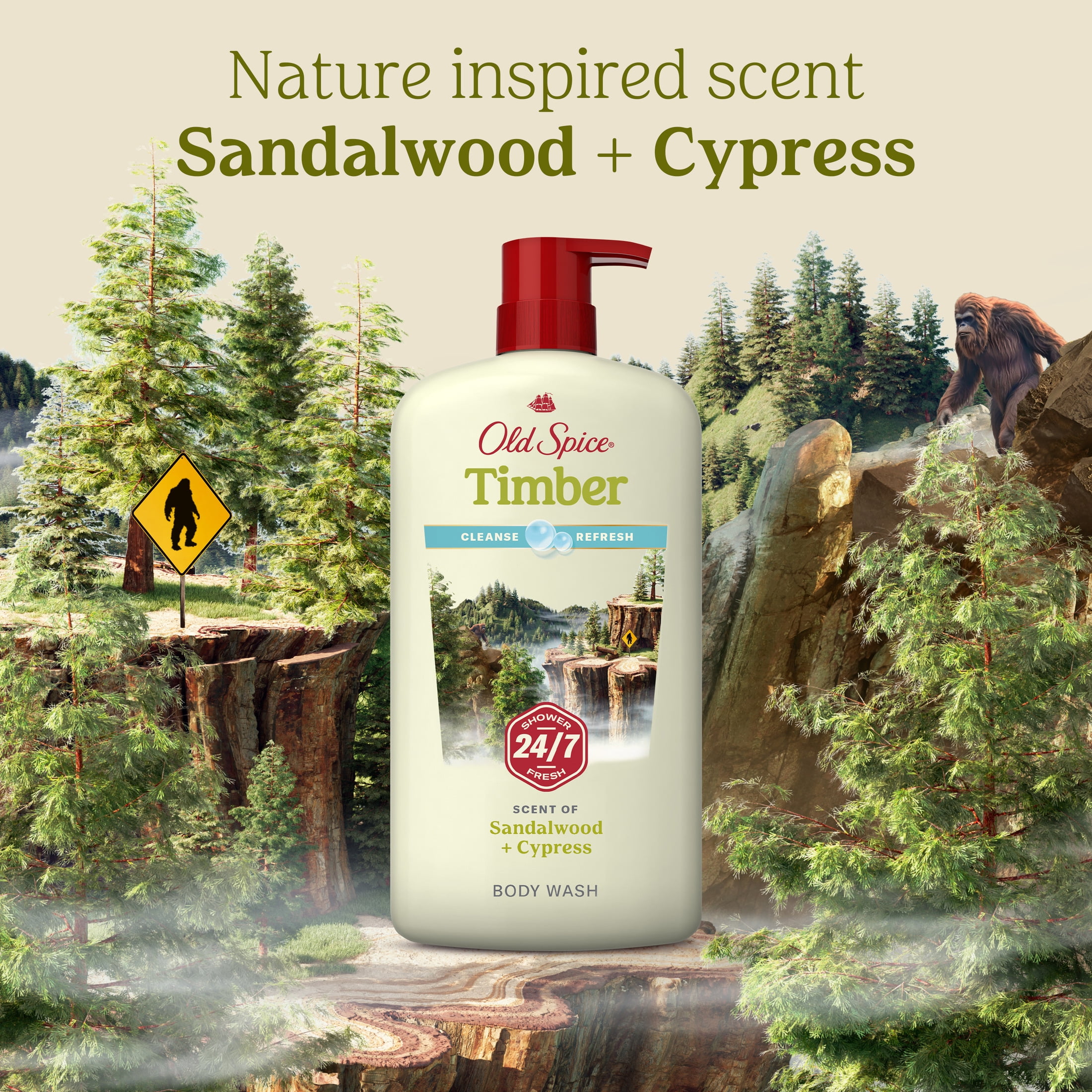 (3 pack) Old Spice Men's Body Wash Timber with Sandalwood, 24/7 Shower Fresh, 30 oz