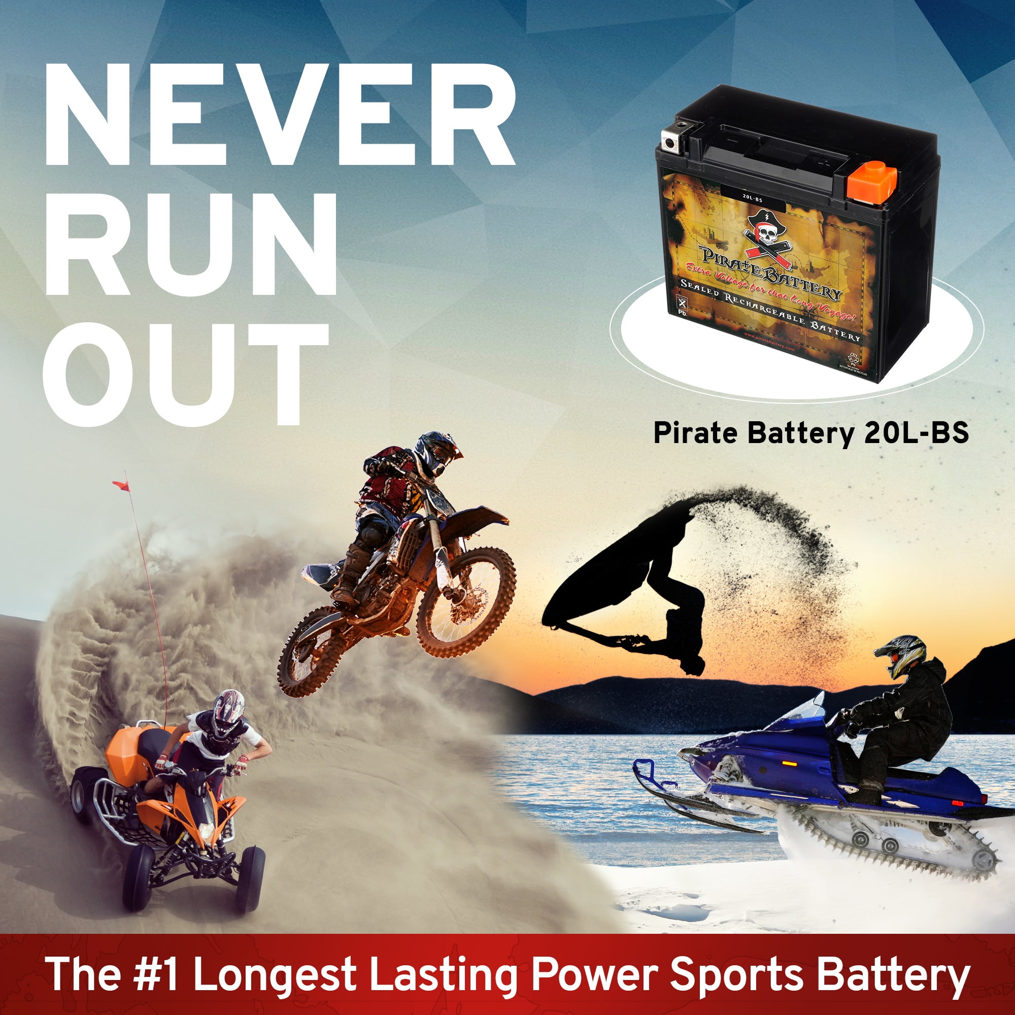 Pirate Battery Pirate Battery Pb-m00008-10000 Ytx20l-bs (20l-bs 12 Volts,18 Ah, 270 Cca) High Performance Maintenance Free Sealed AGM Motorcycle Battery