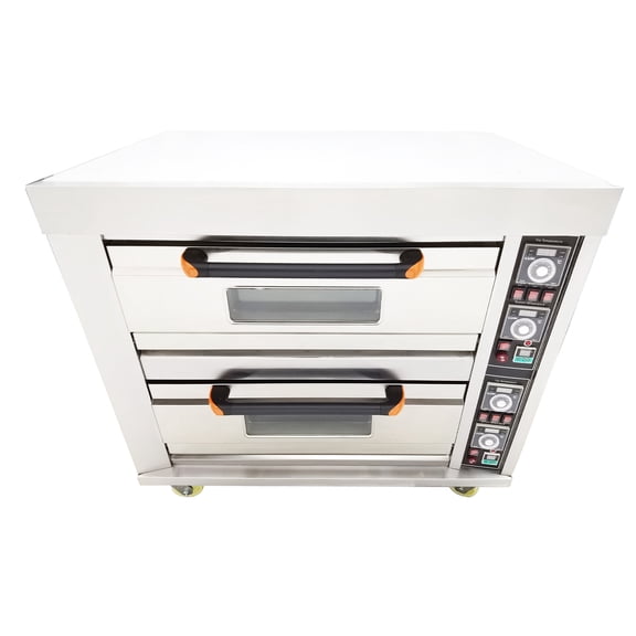 68℉-752℉ Commercial Movable Electric Double Layers Pizza Oven 4 Baking Sheets Stainless Steel 220V 3PH 13.2KW