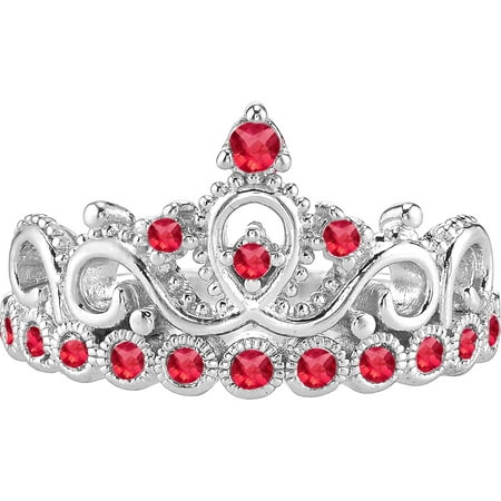 14k White Old Rosary Ring - 14K White Gold Ruby Crown Ring (July) (7)