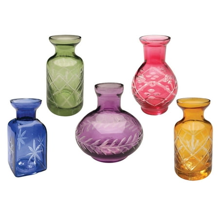 - Set of 5 Glass Vases in Clear or Jewel Tones- Fun Shapes in Mini or Medium Sizes