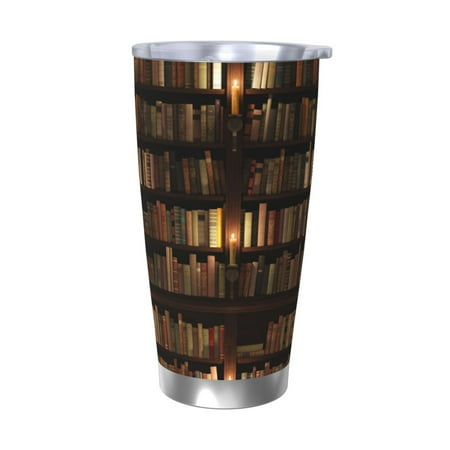 

Qekee Bookshelves Print 20OZ Car Cup Stainless Steel Vacuum Insulated Tumbler Tumbler Cup With Lid And Straw Travel Coffee Mug-Without Straw