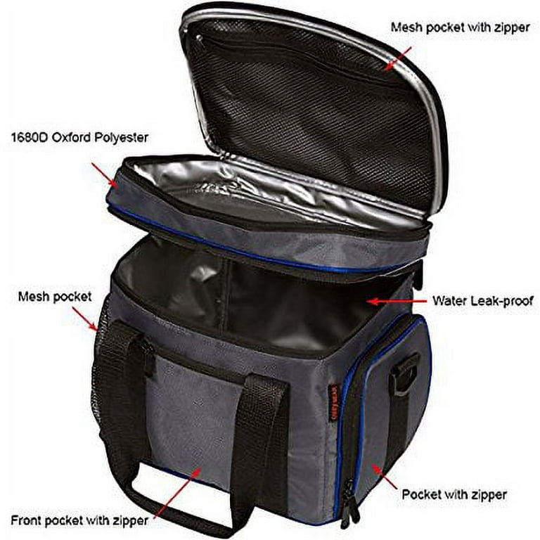 Insulated Cooler Lunch Bag Multiple Storage Pockets for Men, Women and  Children by Cozy Bear (Gray with Blue Trim) 