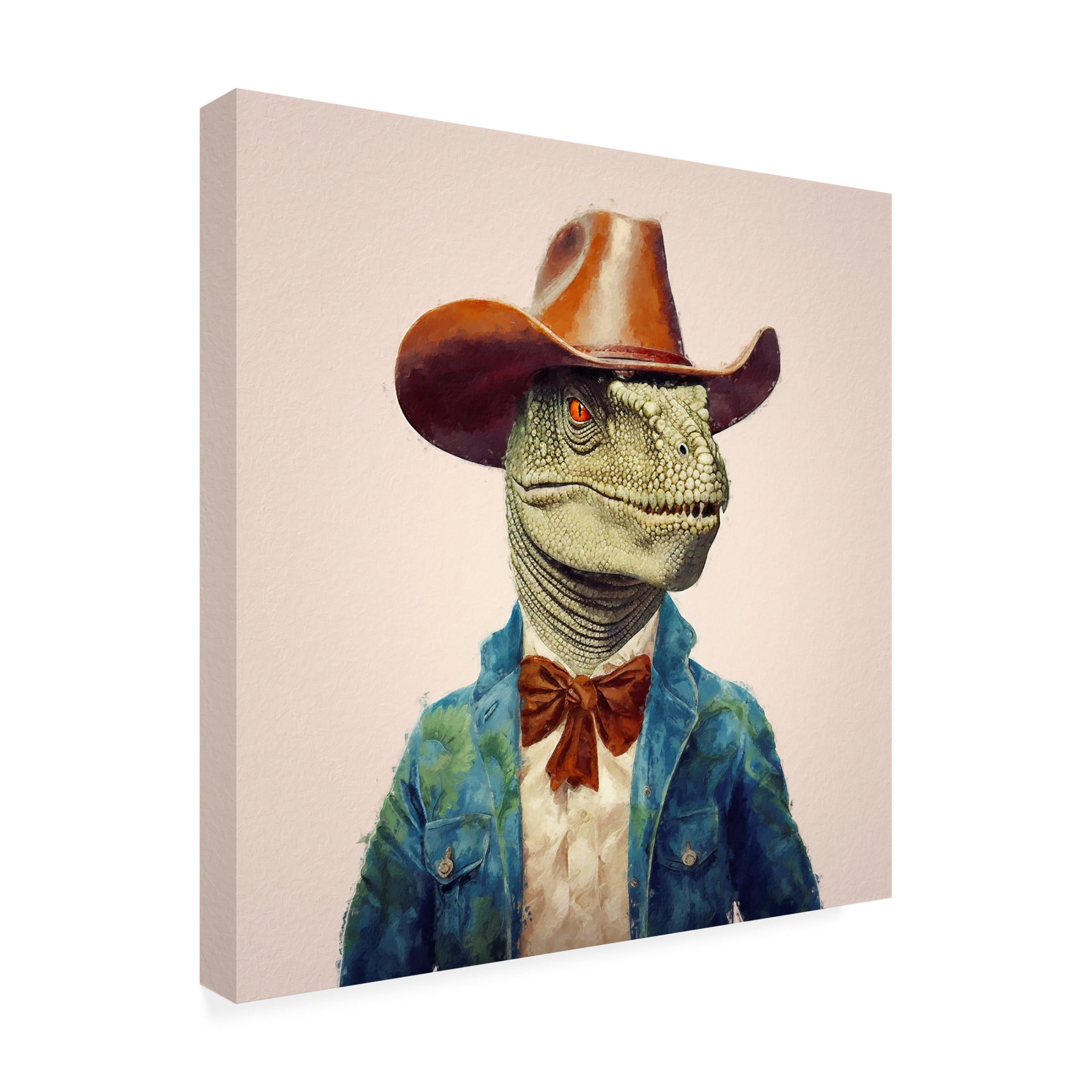 Canvas Wall Art - Sean Parnell 'Dino Cowboy 3' Wall Art for Living Room, Bedroom, or Office Décor by Trademark Fine Art - 24 x 24 Inches