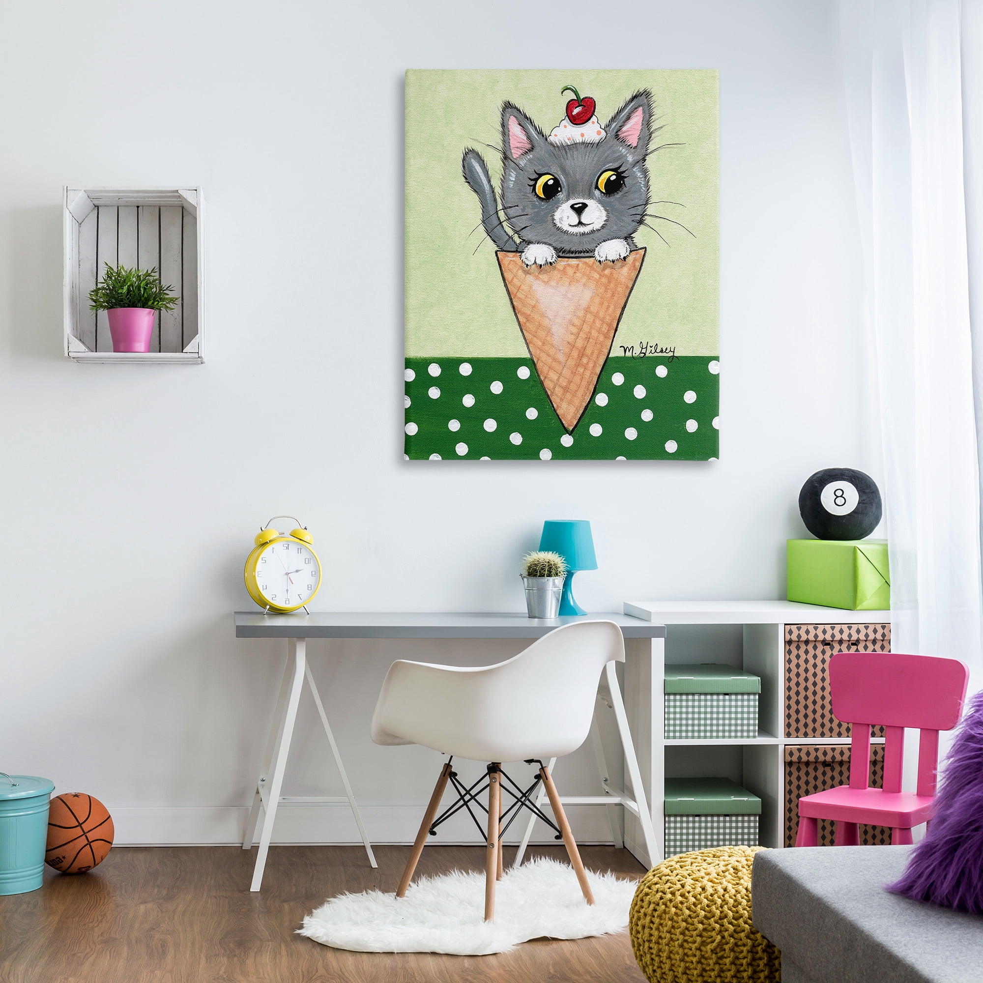 Stupell Industries Cat in Ice Cream Cone Animals & Insects Painting Gallery Wrapped Canvas Art Print Wall Art, 36 x 48