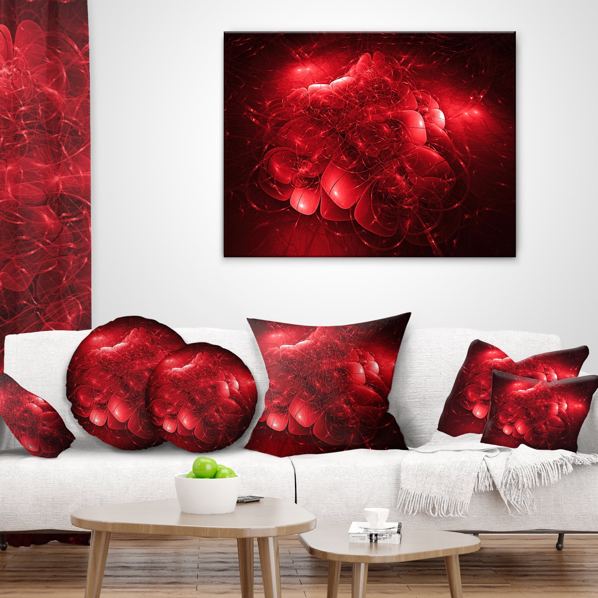 Designart Alien Mystical Flower Red - Floral Throw Pillow - 18x18