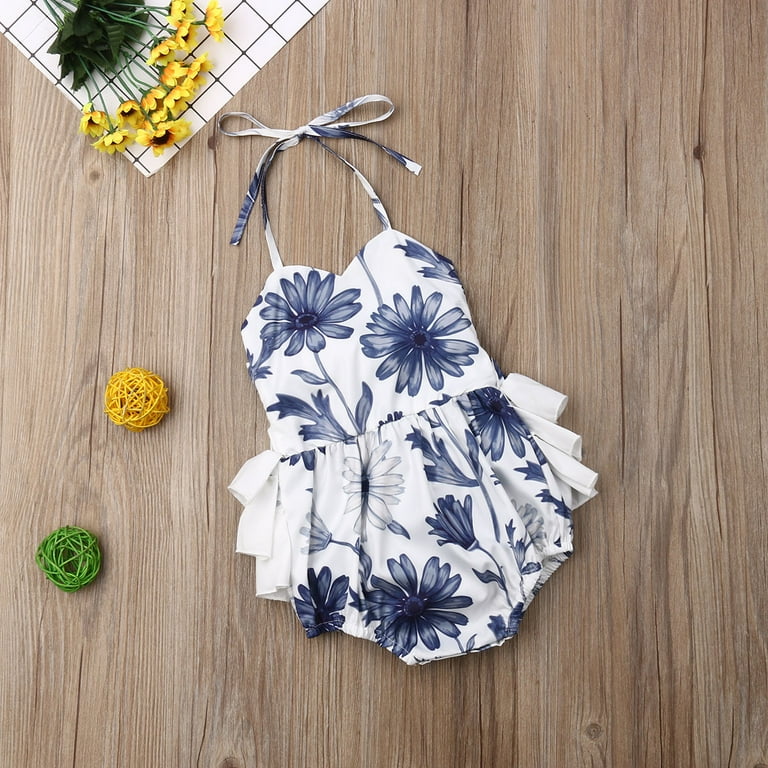 Newborn Infant Baby Girl Sunflower Print V Neck Sleeveless