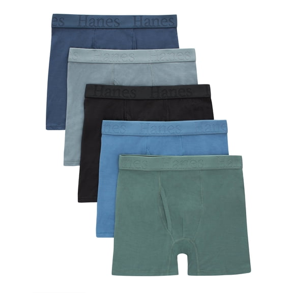 Hanes Originals Ultimate SuperSoft Boys' Boxer Brief Underwear, Black, 5-Pack Assorted XL