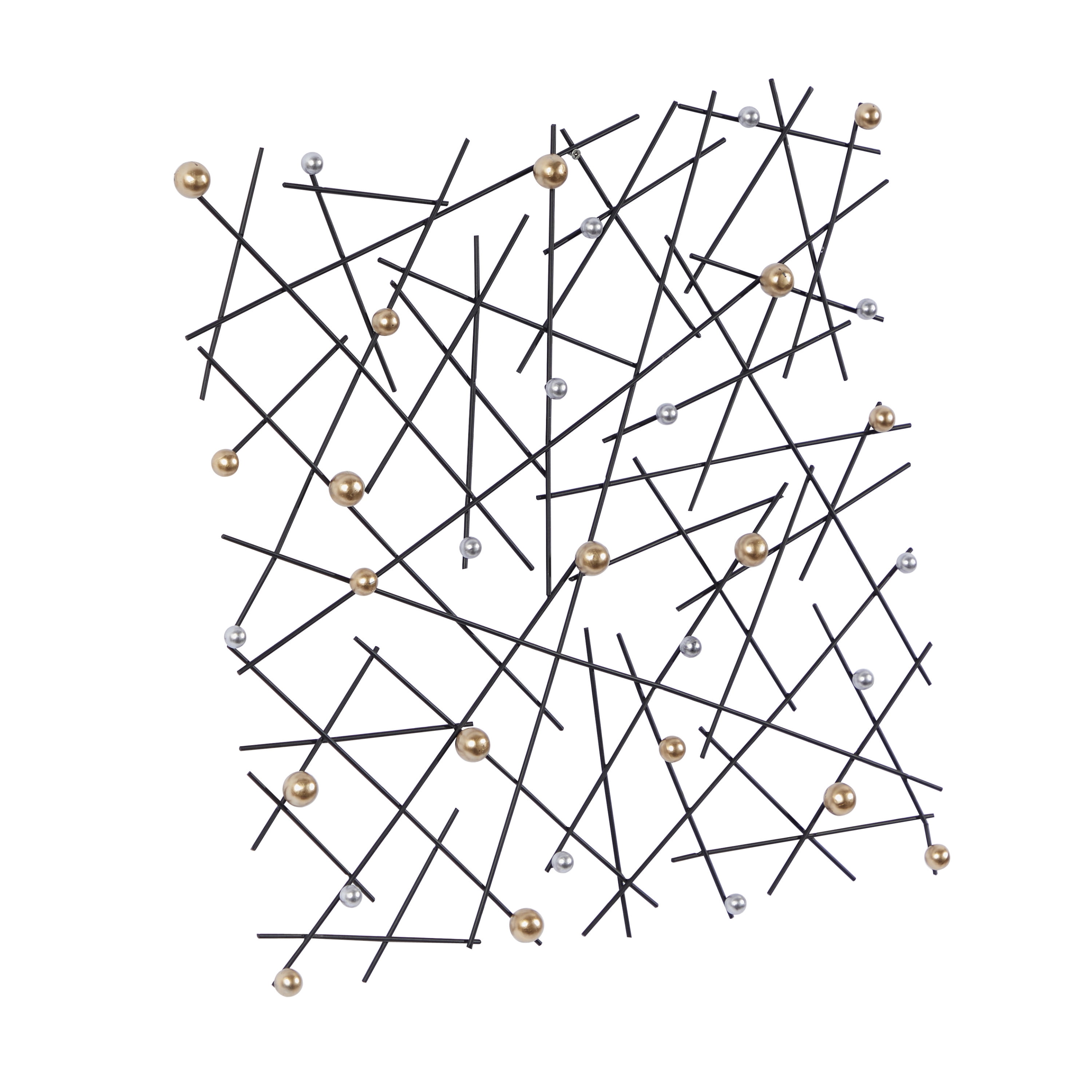 DecMode Black Metal Hanging Wall Art Décor with Silver and Bronze Beads for Contemporary or Modern Small Space, Bedroom, Living Room, Entryway, 24"W x 24"H