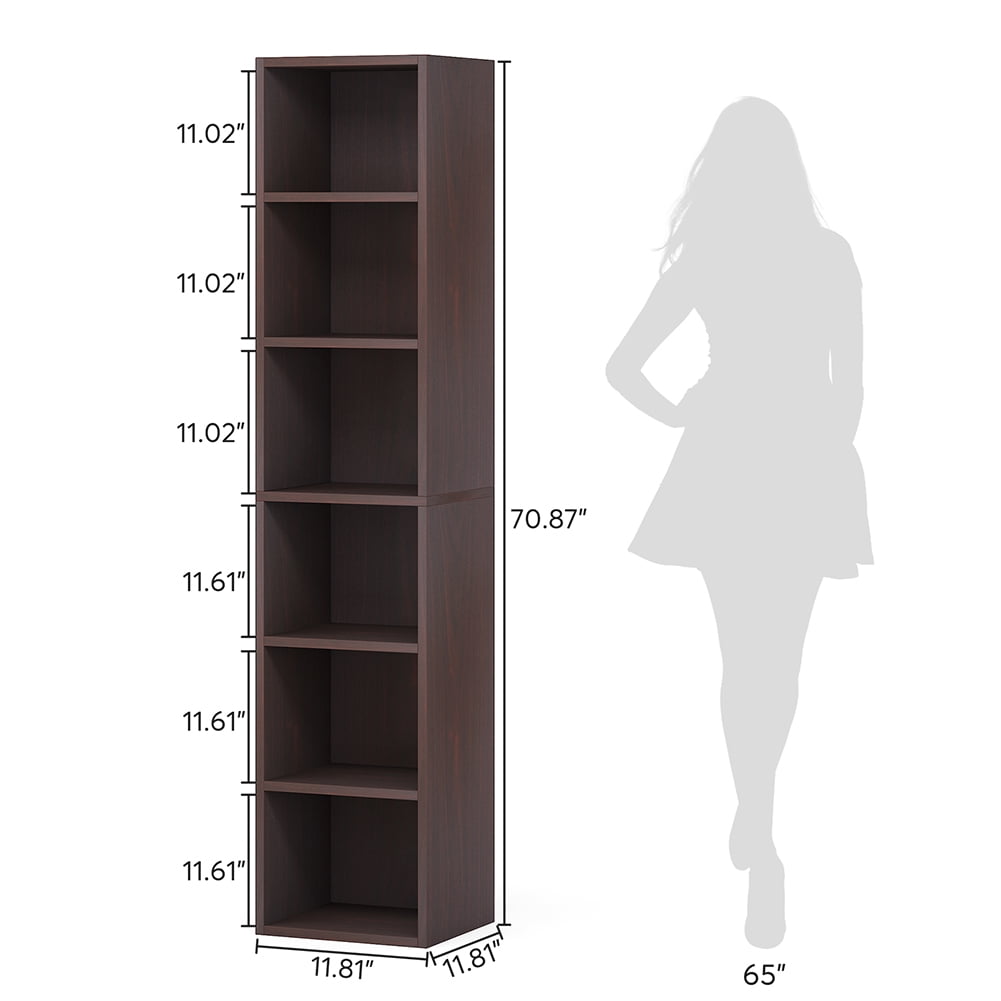 Canddidliike 70.9" Corner Bookcase, Modern 6-Tier Narrow Cube Display Shelves, Bookcase for Indoor as Home, Brown