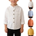 thumbnail image 5 of Ruyang Baby Boys Cotton Linen Shirts Long Sleeve Thin Button down Collar Tops with Pockets Toddler Plain Fall Casual Shirts, 5 of 5