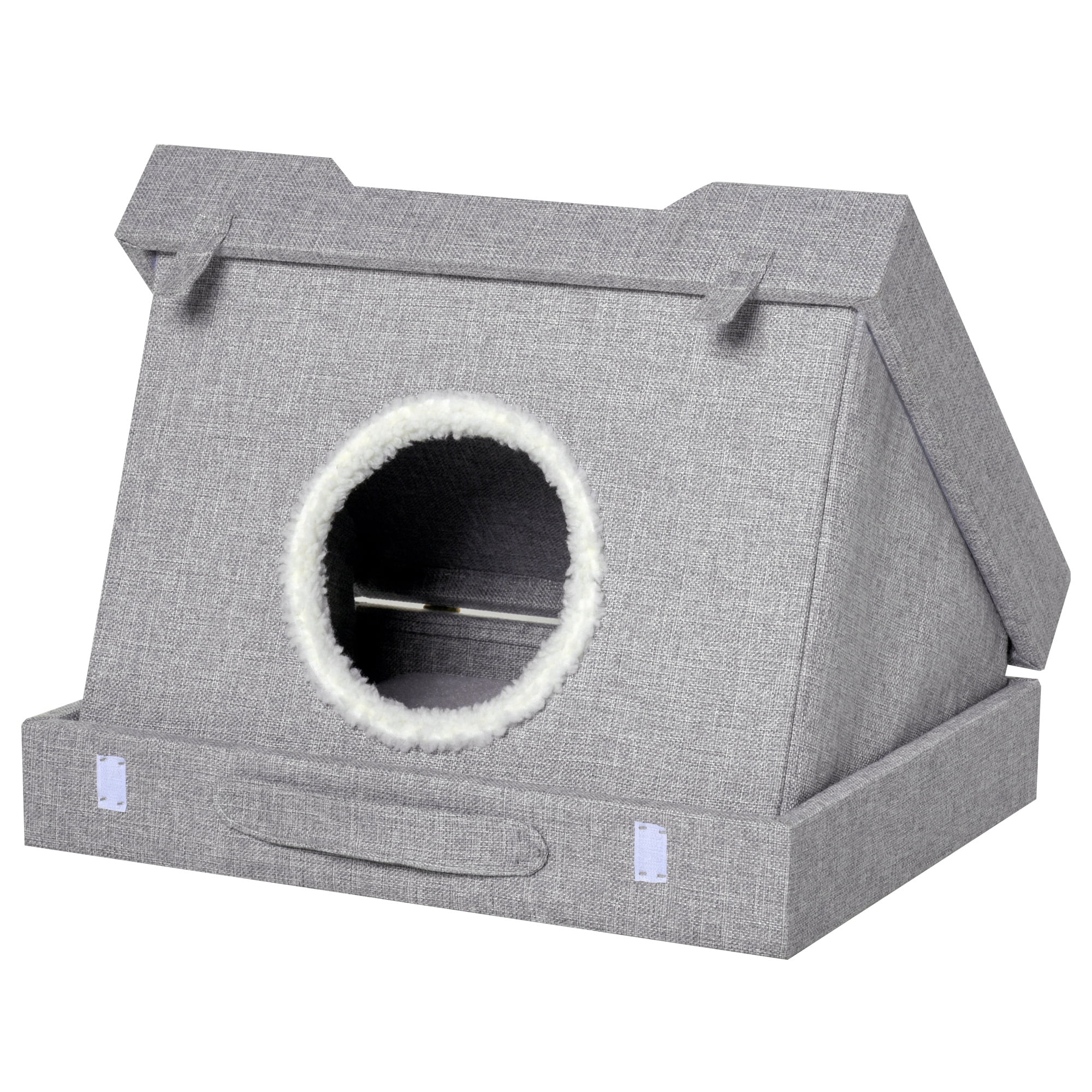 PawHut Cat House Foldable Kitten Cave 2 In 1 Design Condo Pet Bed with 