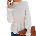 thumbnail image 1 of Women Solid Long Sleeve Turtle Neck Ruched T-Shirt Flare Sleeve Blouse Tops, 1 of 9