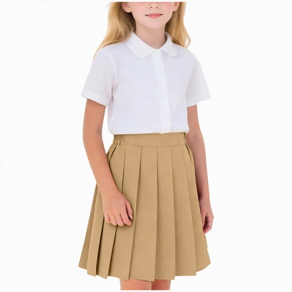 Xyant Girls' School Uniform Skirt Pleated Scooter with Pocket Elastic Waistband Skirts for Girls (Khaki,12-13 Years)