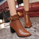 thumbnail image 2 of NECHOLOGY Botas Mujer Adulto Femenino Zapatos Botines de mujer Botas informales gruesas romanas, zapatos de tacón al tobillo a la de cuero para mujer, botas para mujer (Brown, 8), 2 of 6
