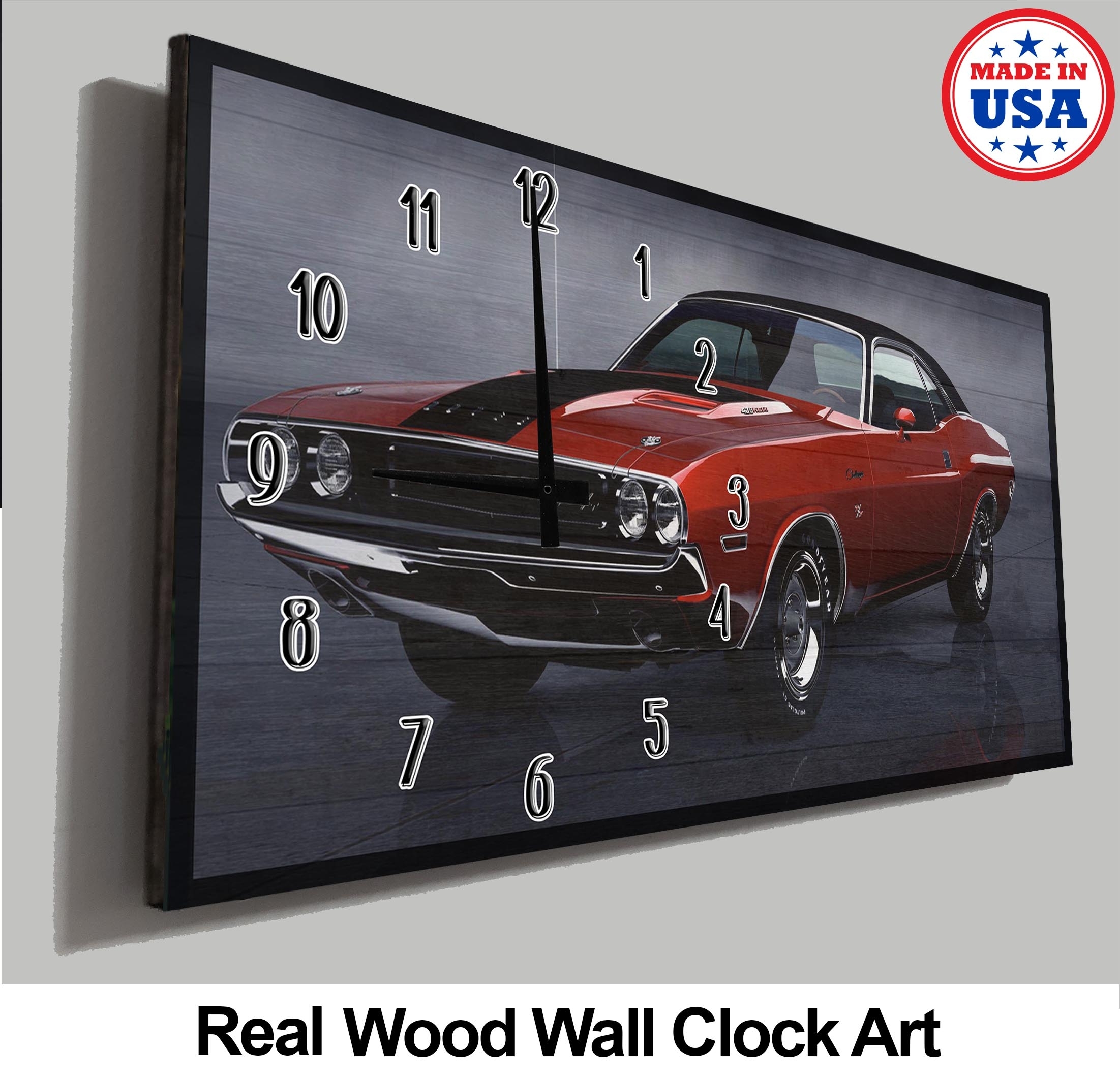 Muscle Car Wall Clock Dark Red Shining Car Model Picture Man Cave Wall