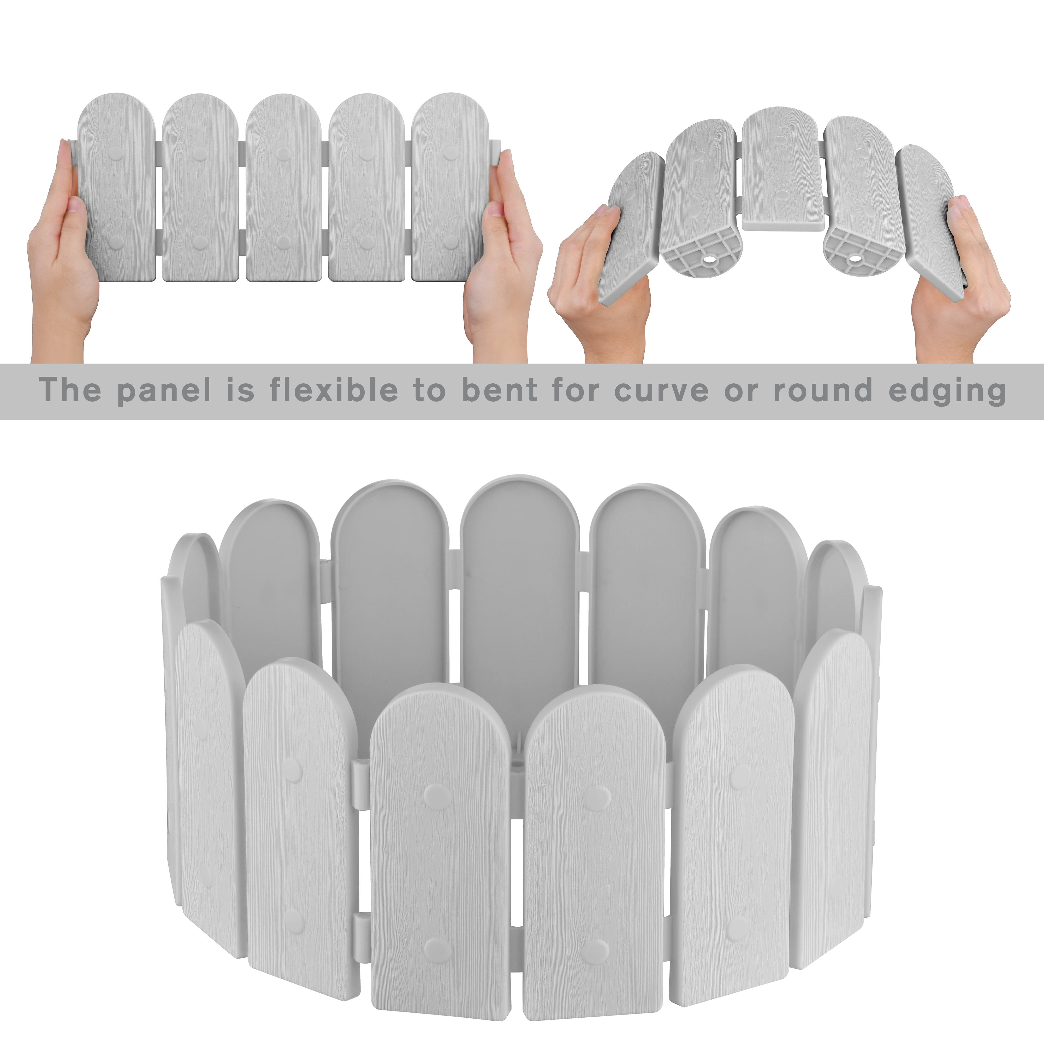 Evelyne Garden Border Edging: Wooden Fence Design - 16pcs Gray Yard Landscaping Fence Liner Lawn Edge Barrier - 20ft Kit of Decorative Lawn Landscape Panels Elements - GMT-10374-E08