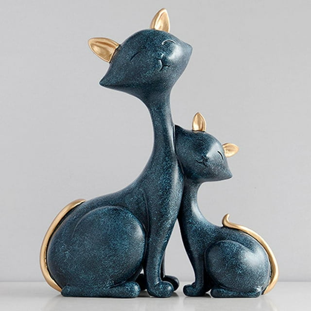 Estatua de resina de gato, escultura de gato hecha , decoración, figurita coleccionable para , adorno de jardín para la habitación del h Azul BLESIY Estatuilla de escritorio