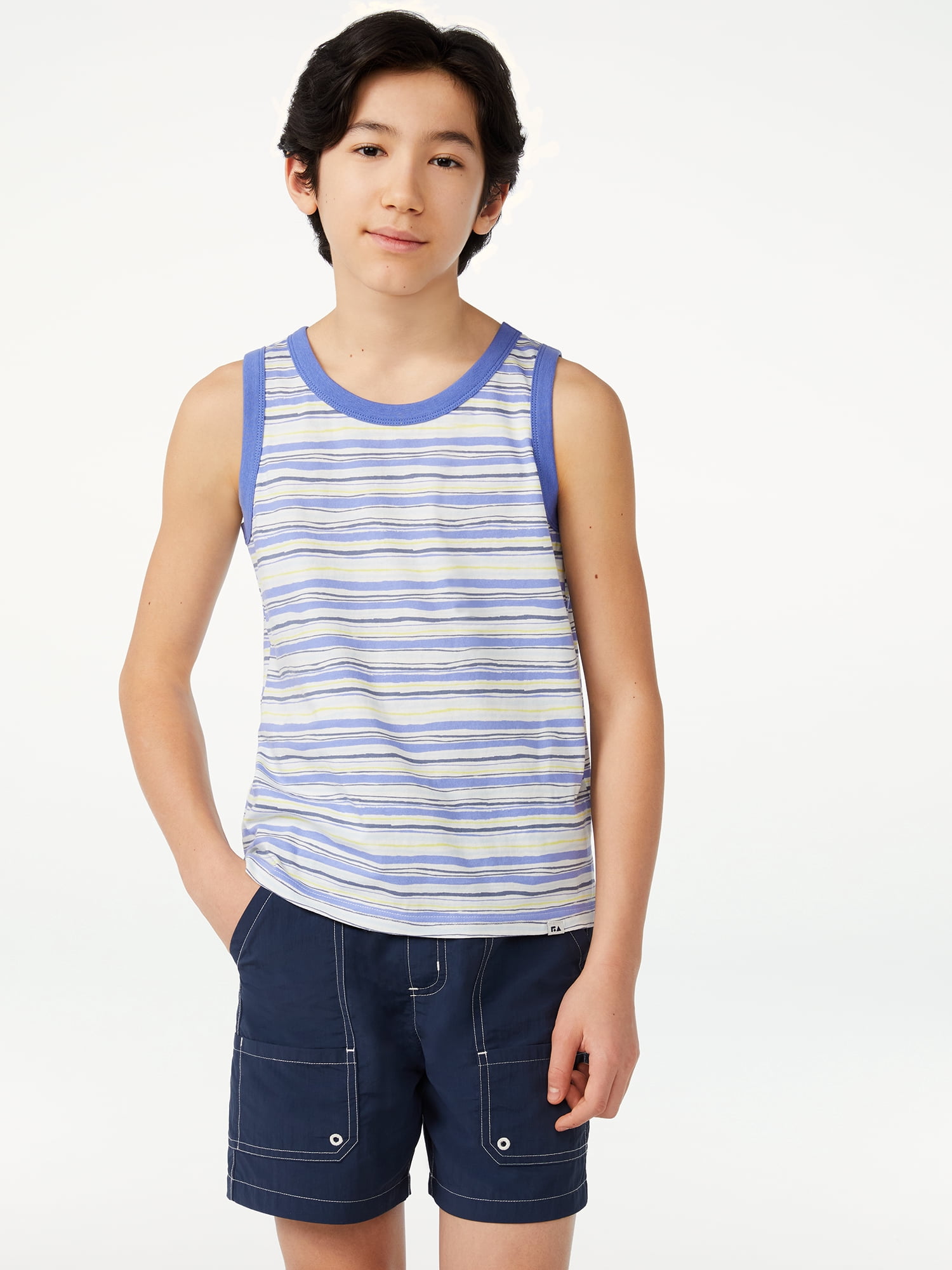Free Assembly Boys Cotton Jersey Tank Tops, 2 Pack, Sizes 4-18