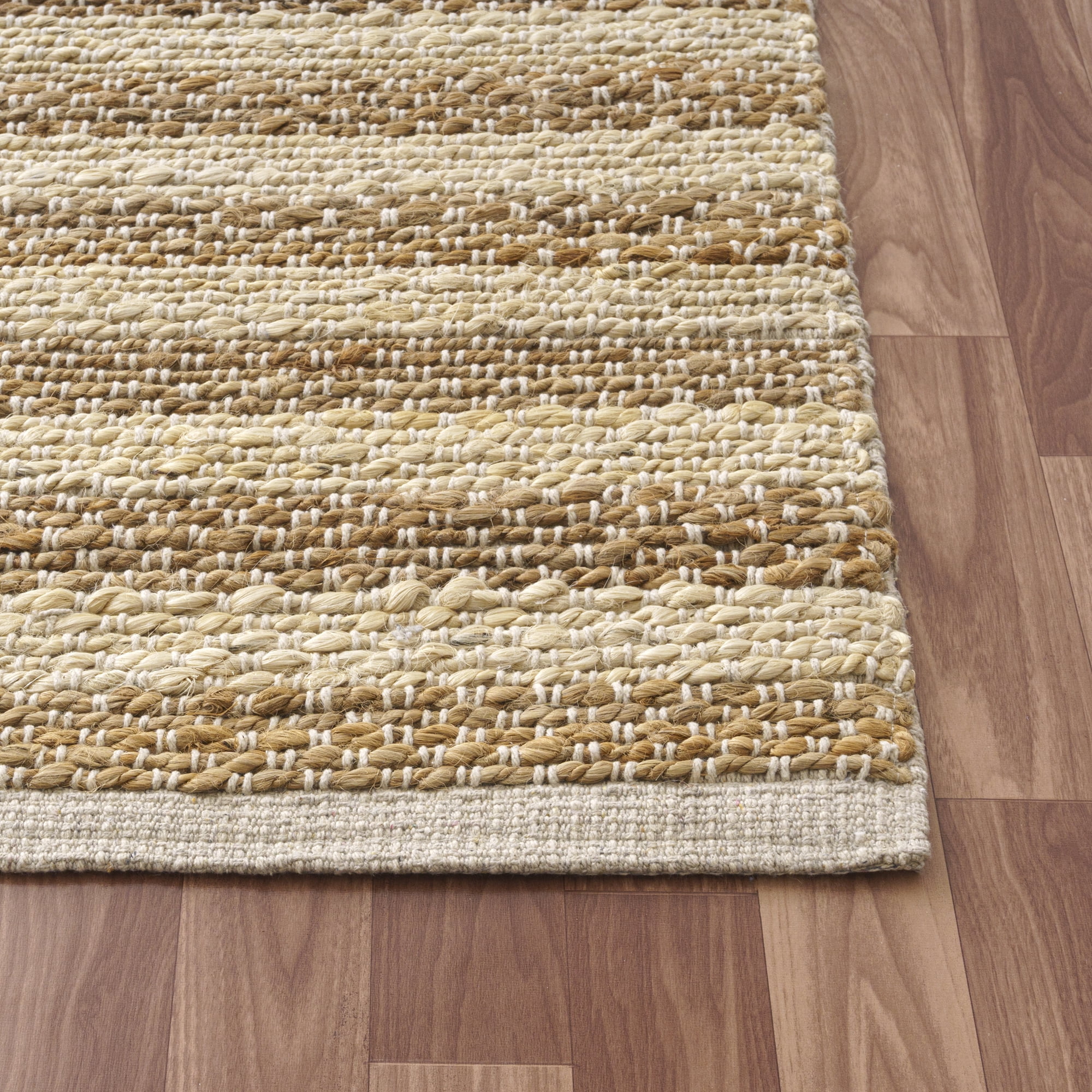 Ox Bay Ollie Striped Farmhouse Jute Hand-Woven Indoor Runner Rug, White/Natural, 2'6" x 7'9"