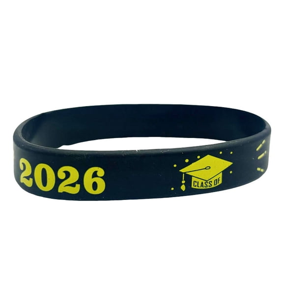Graduation Party Supplies Decorations - 10 PCS Class of 2026 Bracelets, Black Graduation Rubber Bracelets Party Supplies for Graduation Party Favors(A)