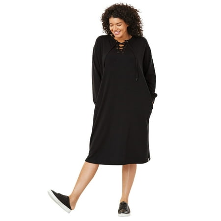 Moss Green Dress - Plus Size Lace-up Front Fleece Dress