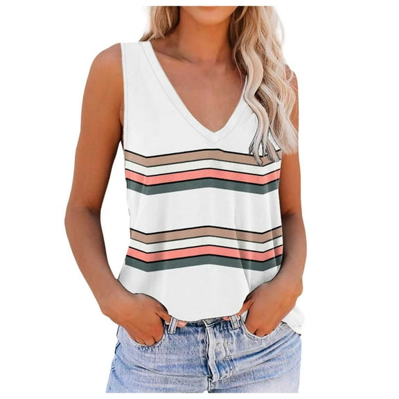 BYHONG Women's Printed Sleeveless Tank Top - Loose Fit Summer Blouse, Casual V-Neck Vest Shirt, Breathable Comfortable Tops for Women White M
