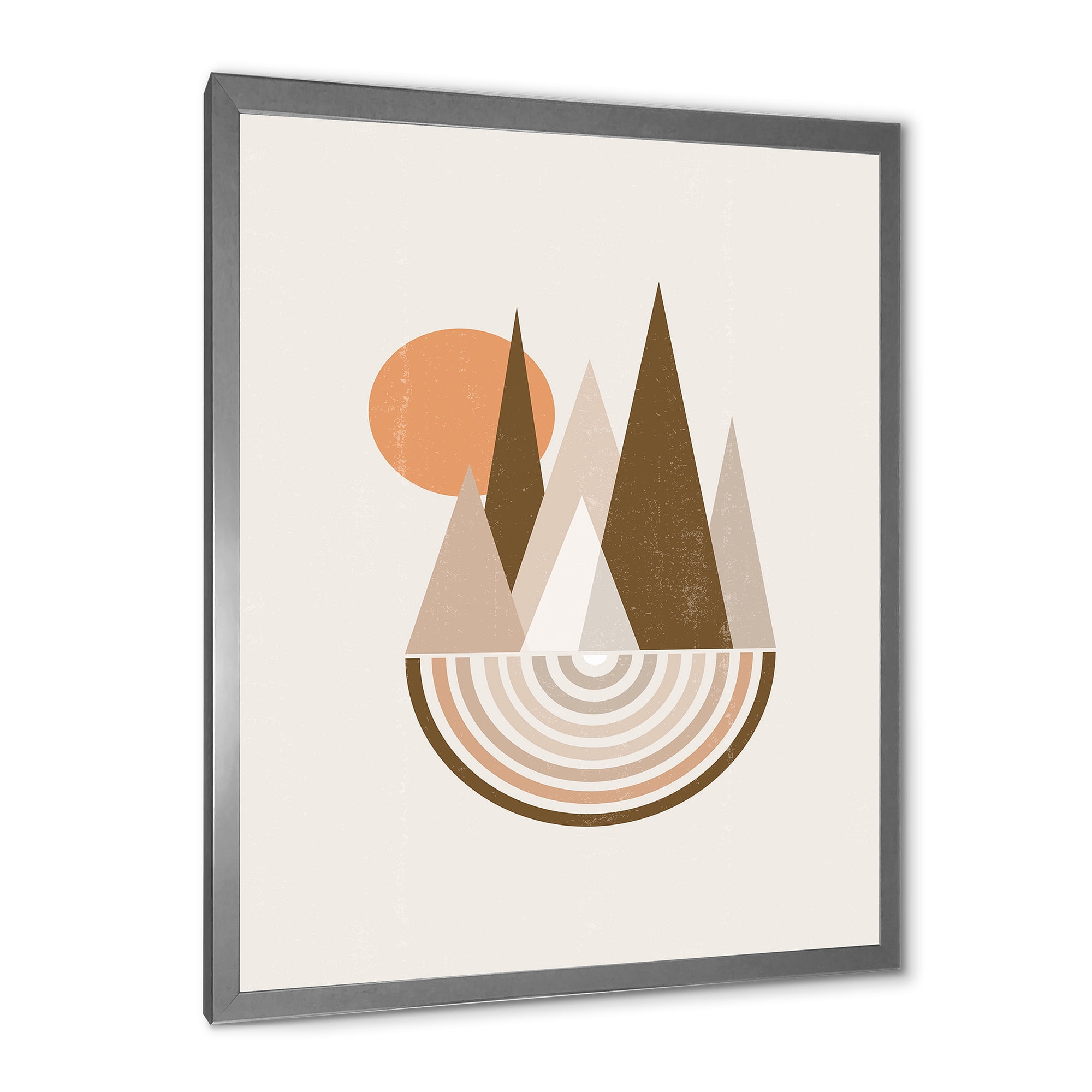 Designart 'Minimalistic Red Full moon Landscape With Mountain' Modern Framed Art Print