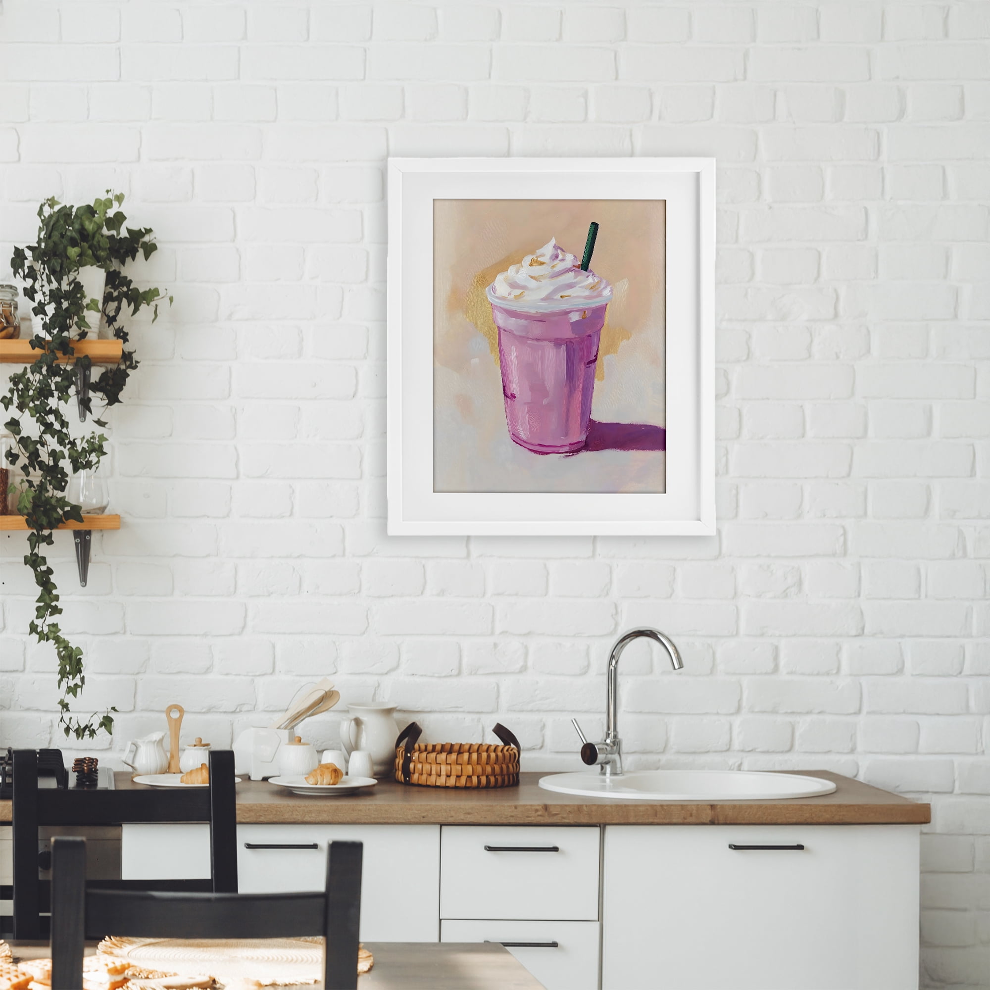 Stupell Industries Pink Strawberry Shake White Framed Print Under Glass, design by The Prints Vibe