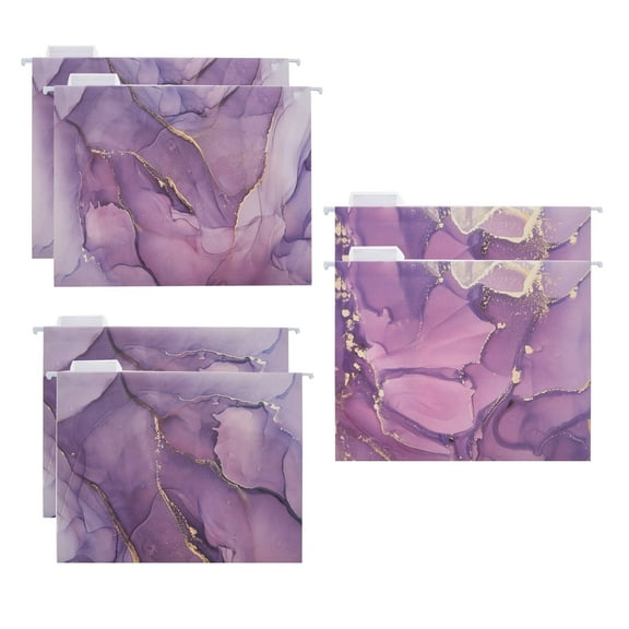 Y YOMA 6 Packages Hanging folders File Cabinet Organizer Letter Size 1/5 Cut Adjustable Labels Decorate Home Office School Classroom, Purple Marble 9.3 "x 12.8"