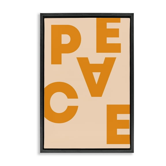 Stupell Industries Peace Orange Typography Typography Painting Black Floater Framed Art Print Wall Art, 17 x 25