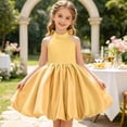 thumbnail image 2 of WEIGFI Child Toddler Girls Dress Wedding Puff Tutu Ball Gown Formal Dressy Bowknot Elegant Solid Color Halter Neck Strapless Performance Graduation Dresses Soft Photo Sundress,Gold,4-5 Years, 2 of 9