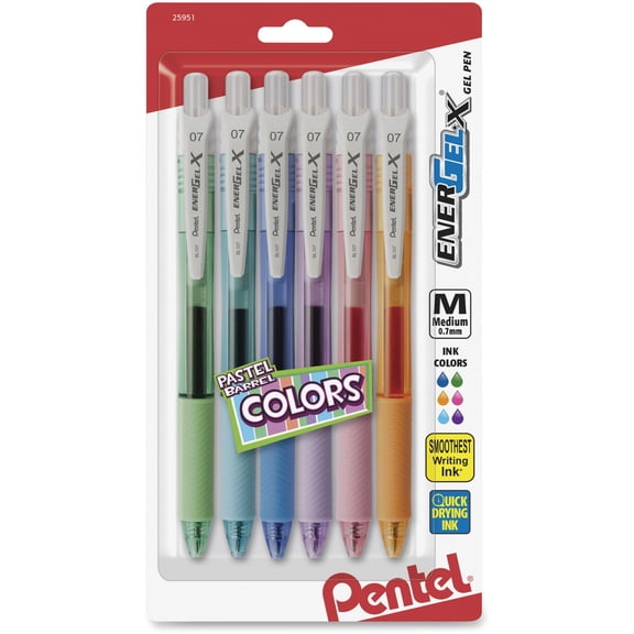 Pentel EnerGel-X Pastel Barrel Retractable Gel Pen, 6 / Pack (Quantity)