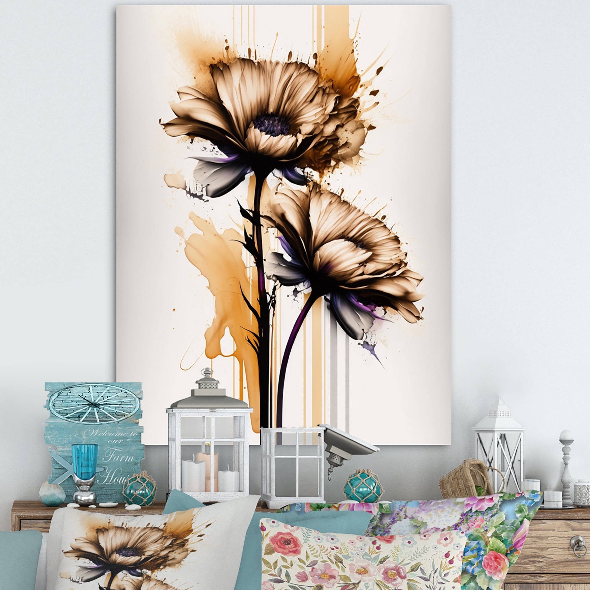 Designart Orange Gerbera Flower On Abstract Fusion I Canvas Wall Art