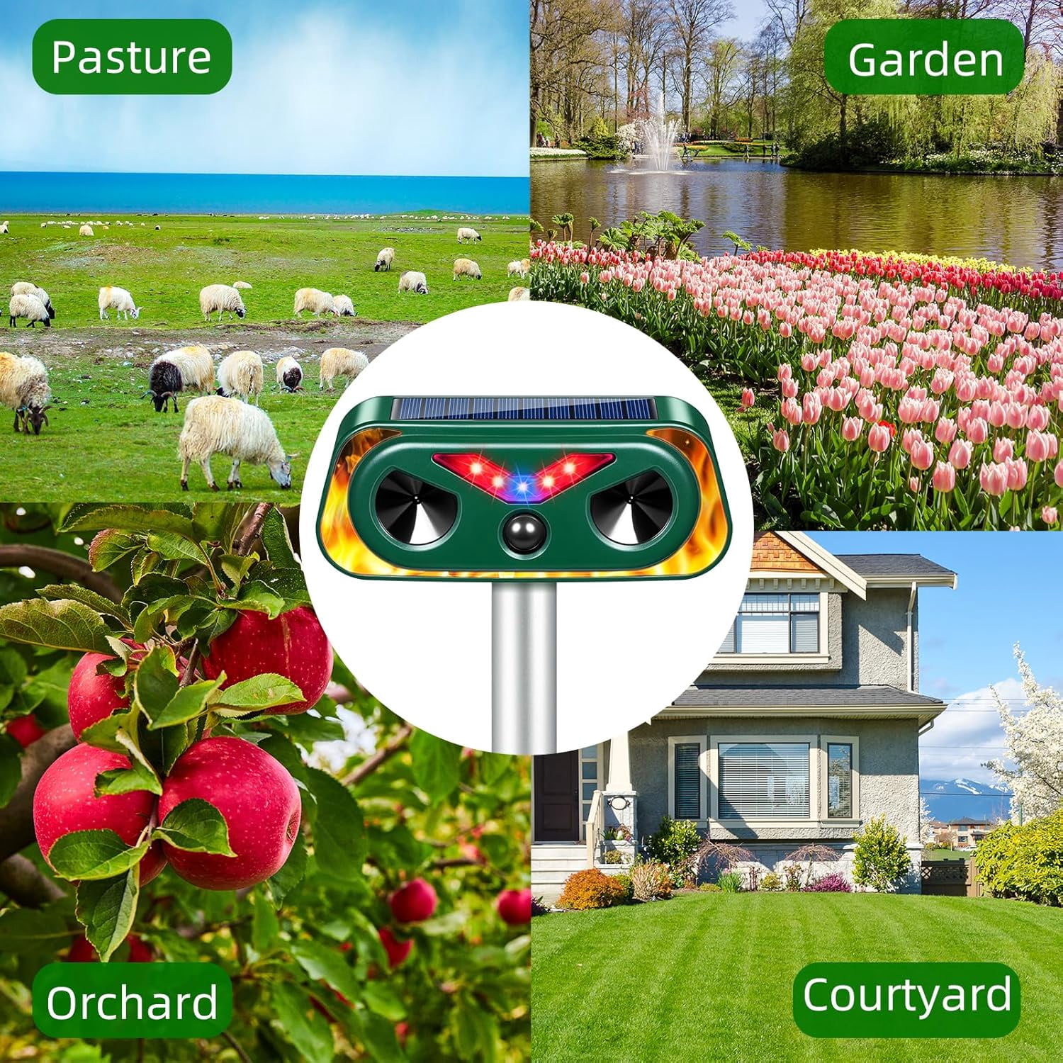 2026 Solar Ultrasonic Animal Repeller Outdoor with Flashing Lights&Upgraded Waterproof Motion Sensor Animal Deterrent Devices for Deer,Cat,Squirrel,Raccoon,Rabbit,Fox,Skunk Repellent for Yard Garden