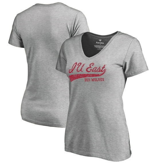 Women's Heather Gray Indiana University East Red Wolves All-American Primary V-Neck T-Shirt