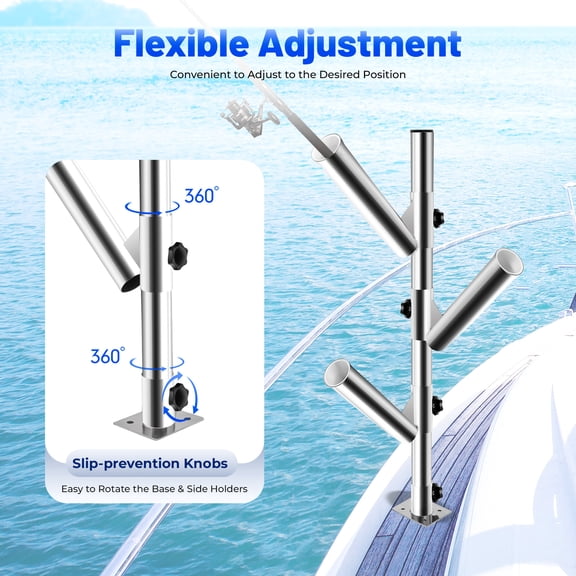 Tree Type Holder 3-Tube Adjustable Rack Boat Rod Holder Net Rack Stainless Steel for Fishing Boats, Yachts