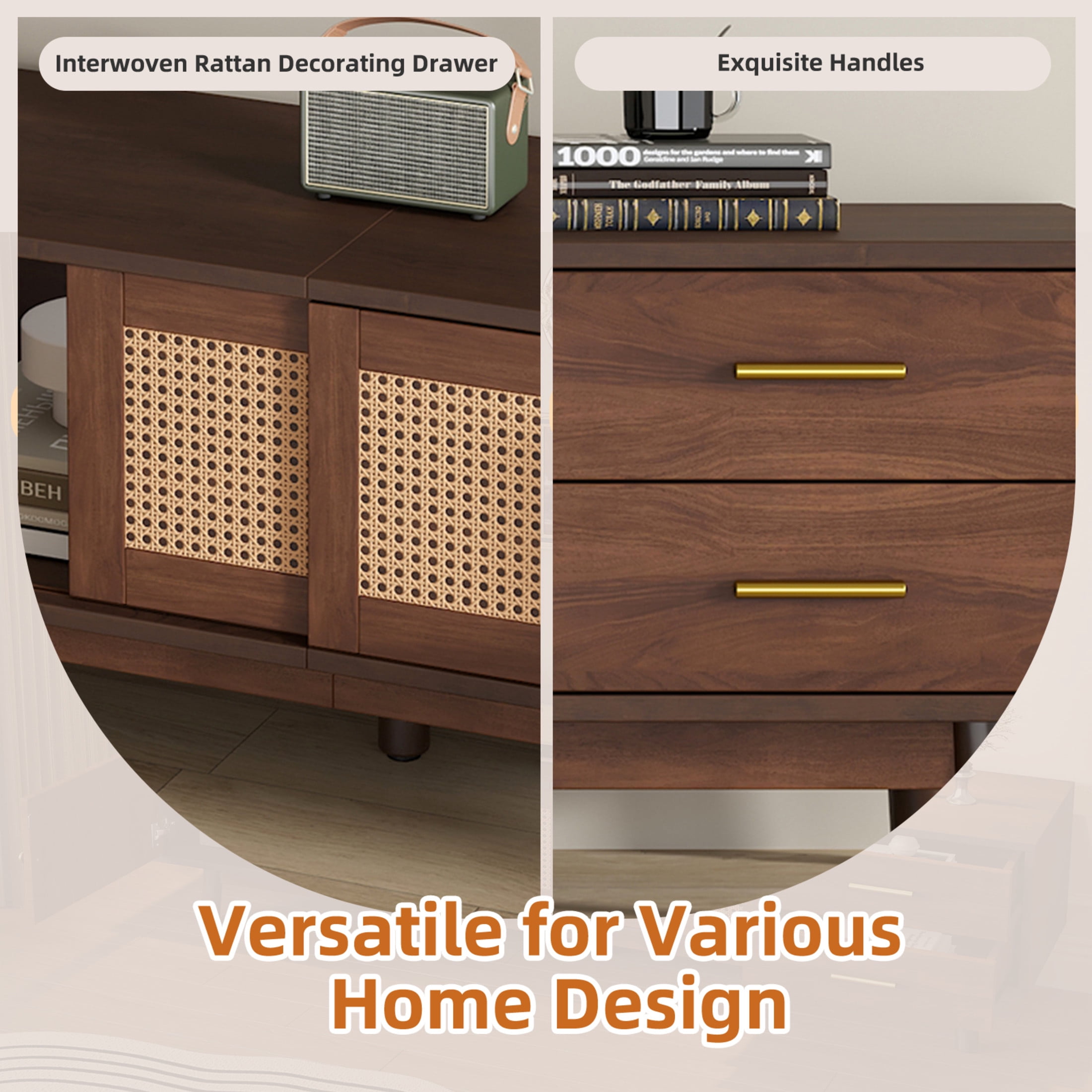 Noble House Mid Century TV Stand for TVs up to 80", Storage Cabinets and Drawers, Dark Brown