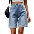 thumbnail image 1 of Pantalones Cortos Vaqueros para Mujer, Hasta la Rodilla, Modernos, Estilo Y2K, de Cintura Alta, Pierna , Informales, de Verano, con Bolsillos Azul M, 1 of 10
