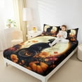 thumbnail image 4 of Feelyou Halloween Black Cat Twin Sheet Sets for Kids, Mystic Moon Twin Fitted Sheet, Rustic Groovy Floral Flat Sheet, Lightweight Room Decor, 3 Pieces, 4 of 7
