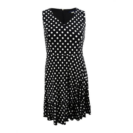 Tommy Hilfiger Women's Polka-Dot Fit & Flare Dress (12, Black/Ivory)