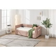thumbnail image 4 of Jopath Pink Twin Size Upholstered Daybed Frame with Trundle,USB Port ,Side Pockets,Velvet Daybed for Bedroom Living Room Guest Room, 4 of 9