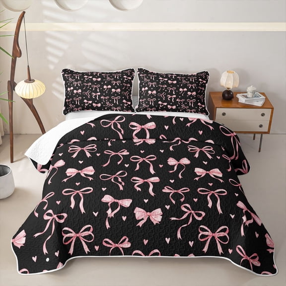 Erosebridal Princess Bowknot Girls Twin Quilt Set, Cartoon Love Heart Twin Coverlet Set, 2-Piece