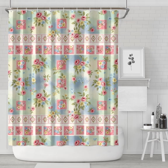 Pioneer Flower Floral Print Pattern Shower Curtain 84"x72", Bathroom Decorative Shower Curtain Set with 12 Hooks, Waterproof Washable