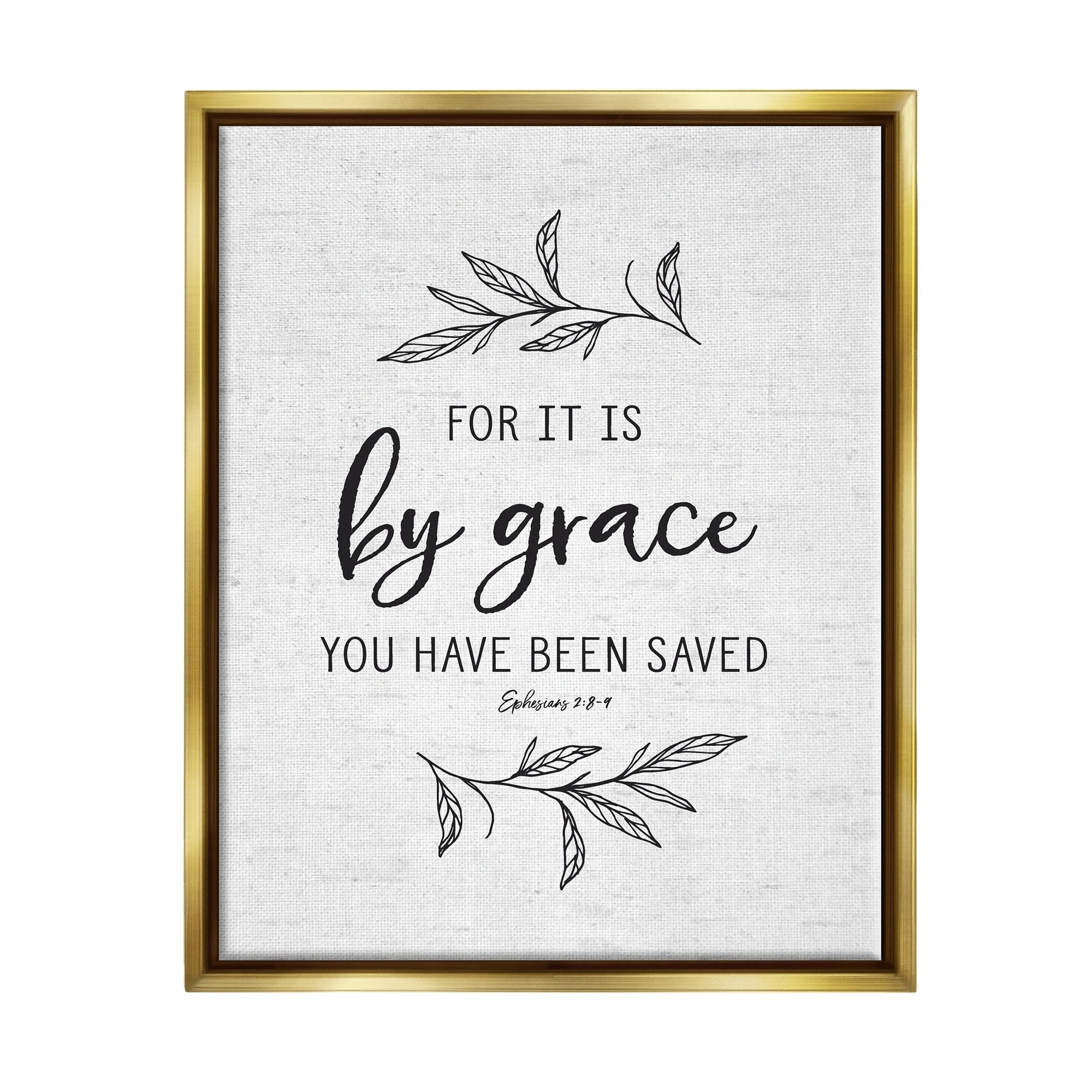 Stupell Industries By Grace Spiritual Verse Phrase Leaf Sprigs Graphic Art Metallic Gold Floating Framed Canvas Print Wall Art, Design by Lettered and Lined