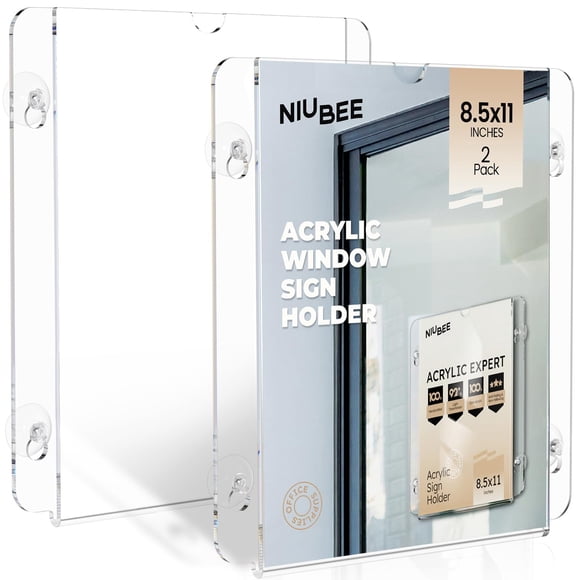 NIUBEE Support de Panneau de Fenêtre en Acrylique avec Ventouses 8.5 X 11, Cadres en Acrylique Transparent pour Porte en Verre, Affichage de Dépliants, Avis et Menus, pour Bureau